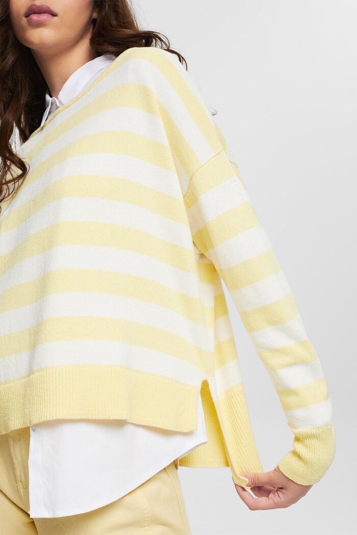 Con lino: jersey de punto a rayas, PASTEL YELLOW, detail image number 2