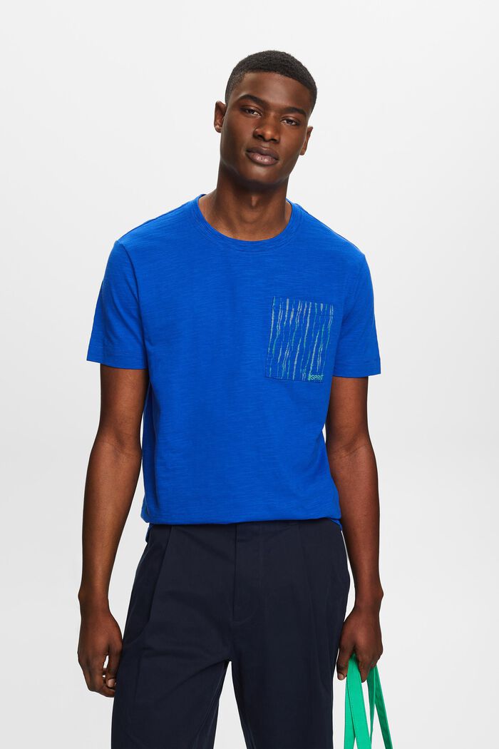Camiseta algodón flameado logotipo bolsillo, BRIGHT BLUE, detail image number 0