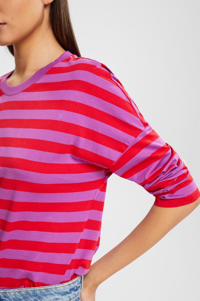 Camiseta de manga larga con diseño a rayas, 100% algodón, DARK RED, detail image number 2