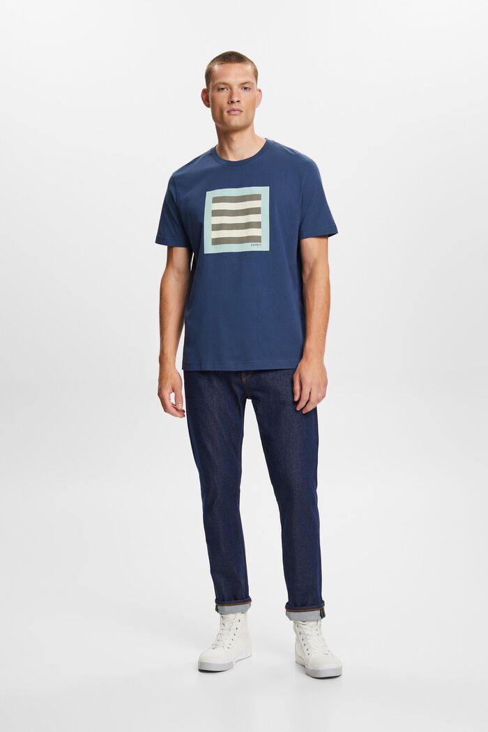 Camiseta en tejido jersey de algodón con diseño geométrico, GREY BLUE, detail image number 1