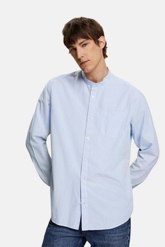 Camiseta de algodón a rayas con cuello mao, GREY BLUE, detail image number 0