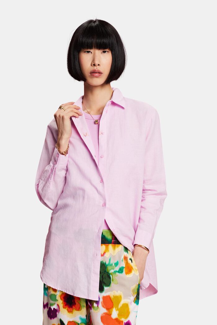 Camisa de lino y algodón, PINK, detail image number 0