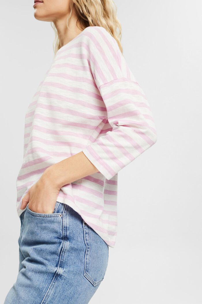Camiseta de manga larga a rayas, 100% algodón, PINK, detail image number 2