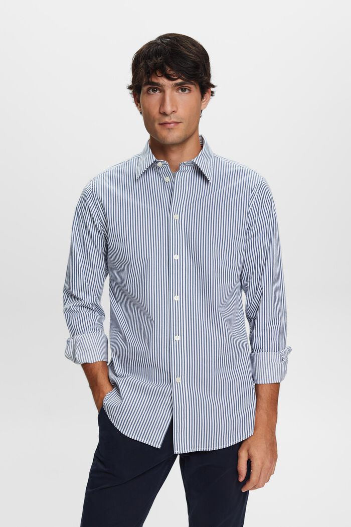 Camiseta de popelina de algodón a rayas, GREY BLUE, detail image number 0