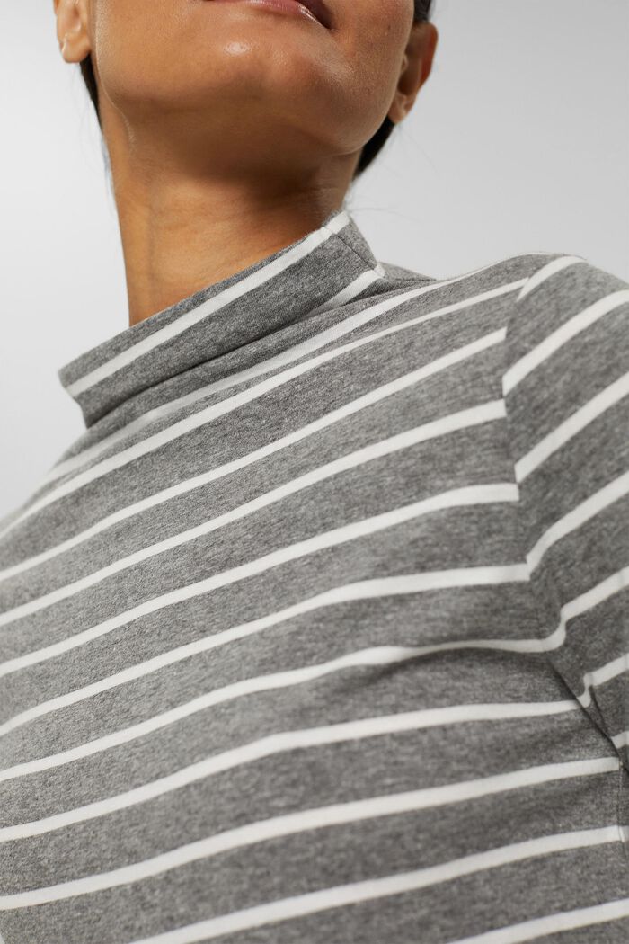 Camiseta de manga larga con cuello mao, mezcla de algodón ecológico, GUNMETAL, detail image number 2