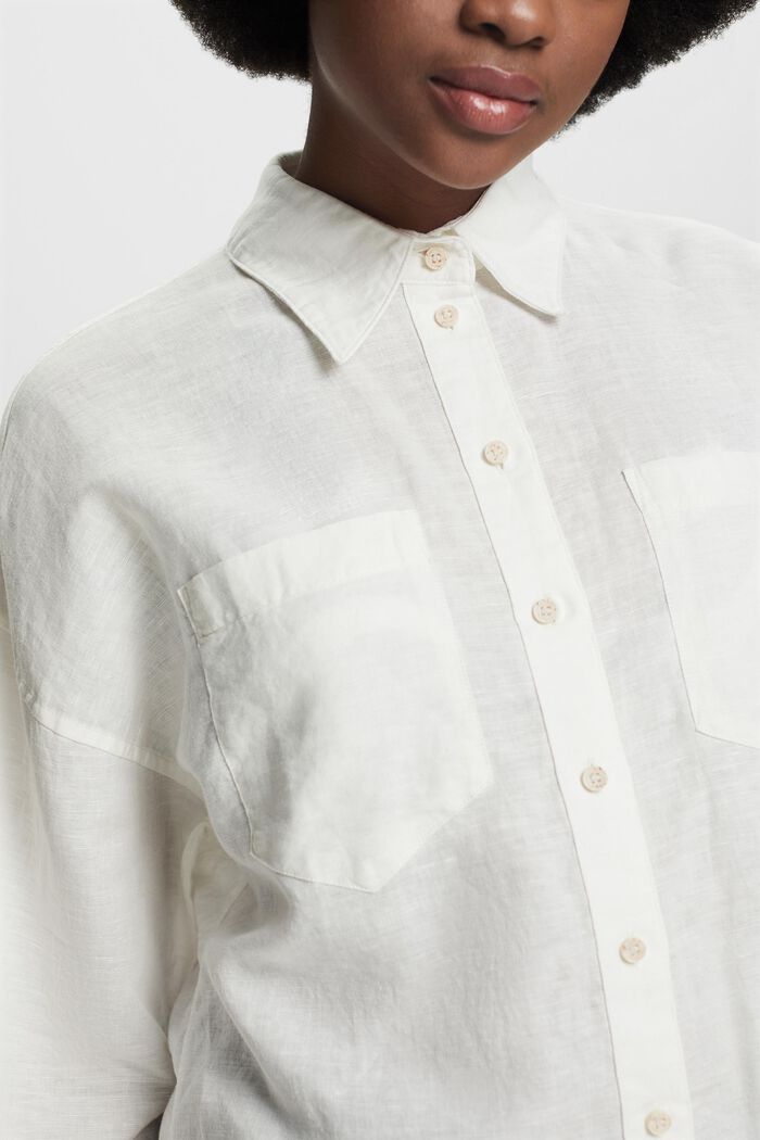 Blusa camisera de algodón y lino, OFF WHITE, detail image number 3