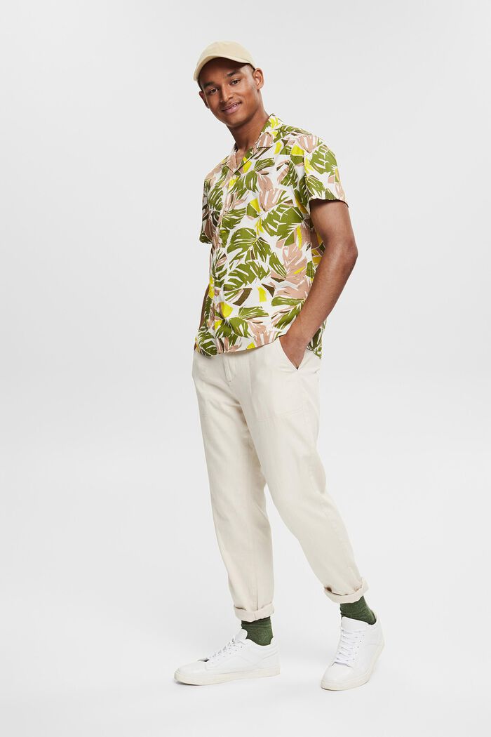 Camisa con estampado de hojas tropical, LIGHT BEIGE, detail image number 1