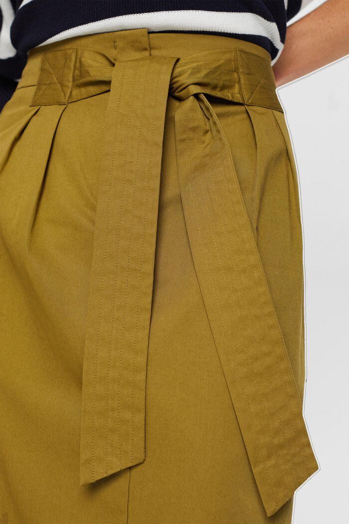 Falda hasta la rodilla con cinturón, 100 % algodón, OLIVE, detail image number 2