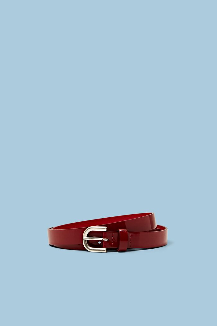 Cinturón reversible fino de polipiel brillante, DARK RED, detail image number 0