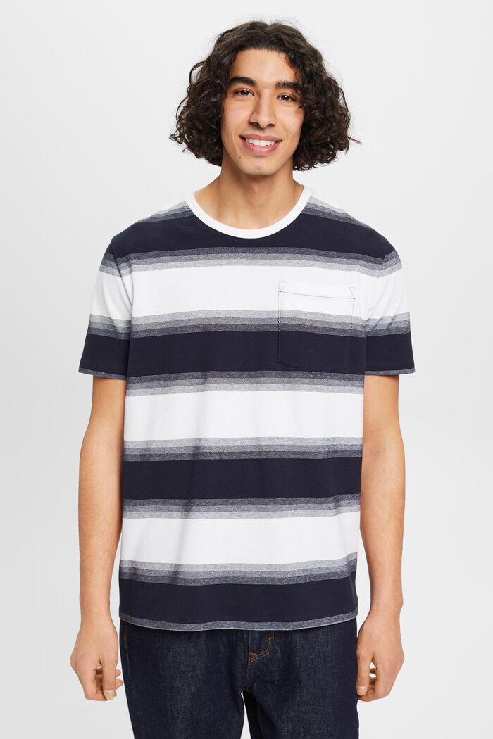 Camiseta a rayas de algodón piqué, NAVY, detail image number 0