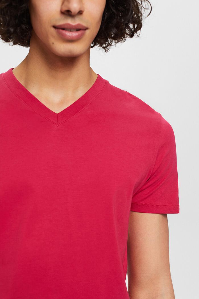 Camiseta entallada de algodón con cuello en pico, DARK PINK, detail image number 2