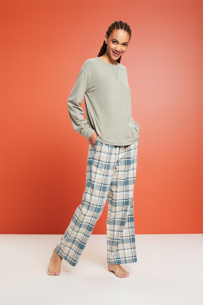 Pantalón de pijama a cuadros de franela, TEAL BLUE, detail image number 1