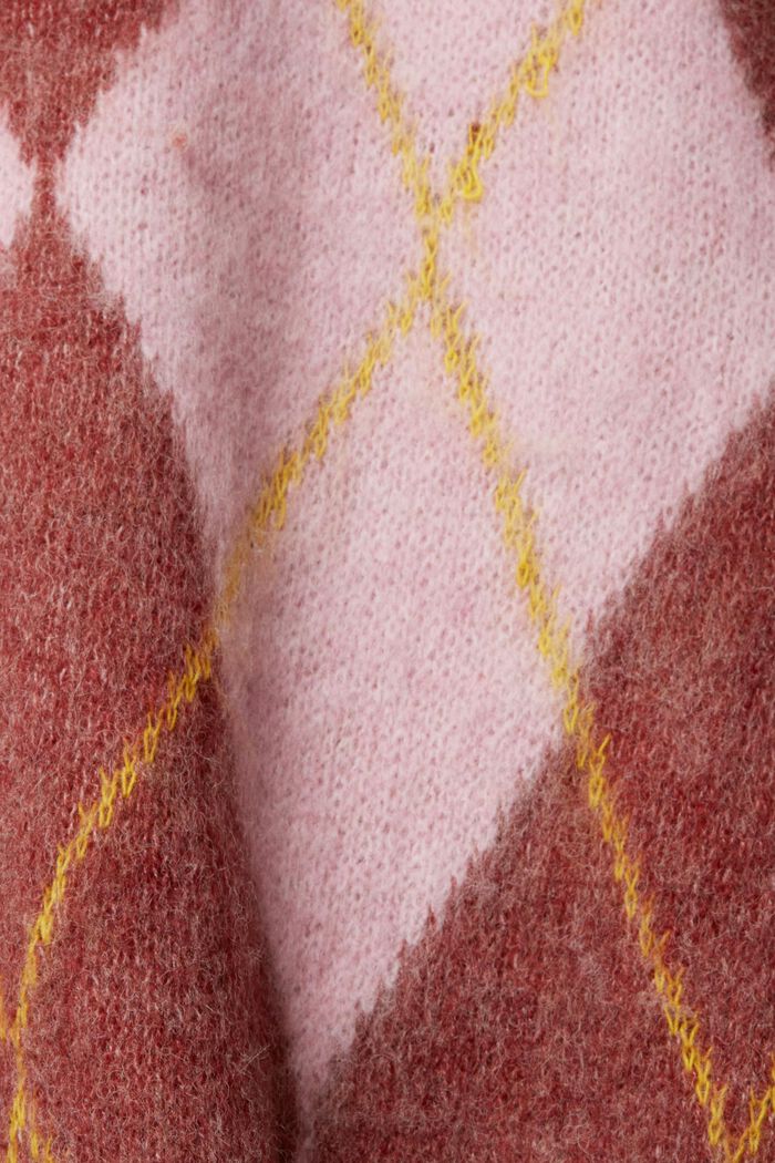 Jersey con diseño de rombos Argyle en mezcla de lana, LIGHT PINK, overview