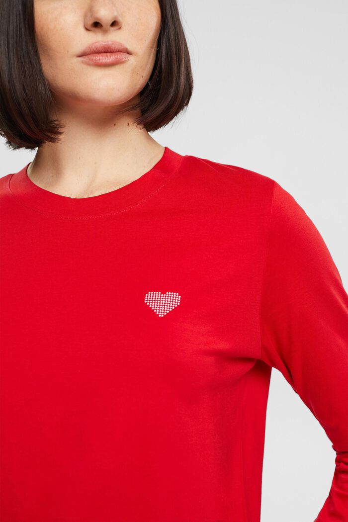Camiseta de manga larga con estampado de corazones, 100% algodón, DARK RED, detail image number 2