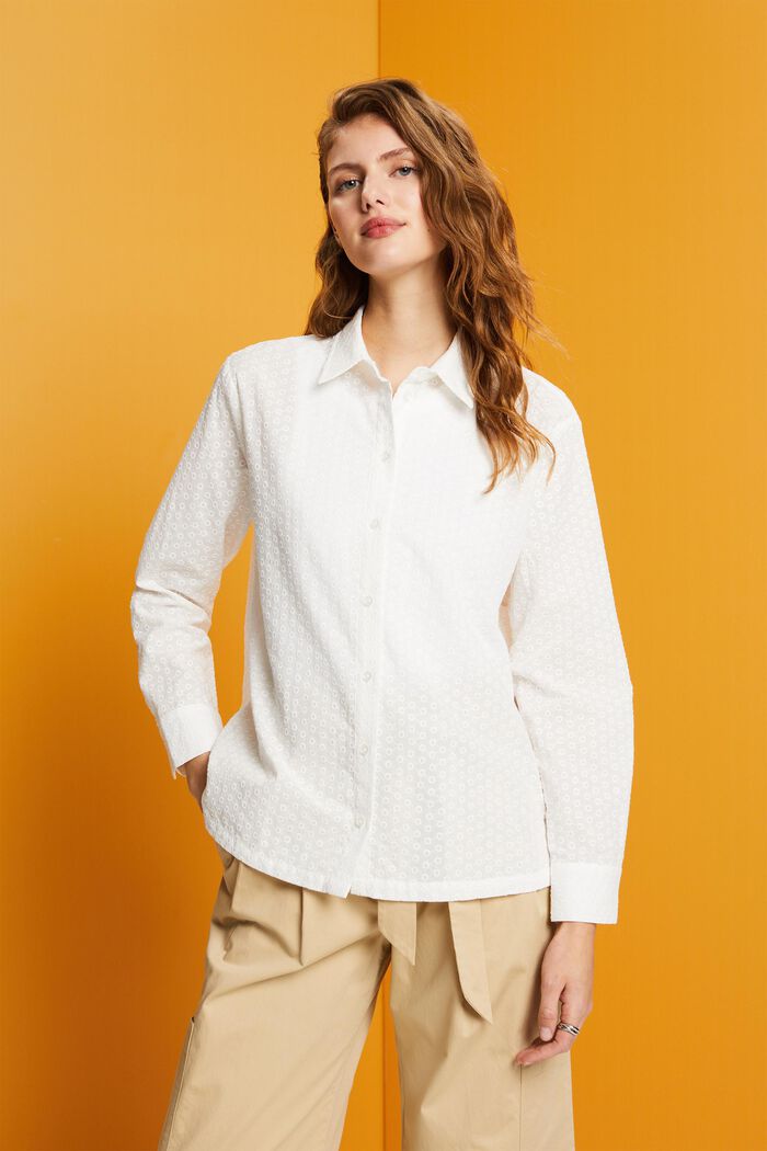 Blusa con bordado, 100% algodón, WHITE, detail image number 0
