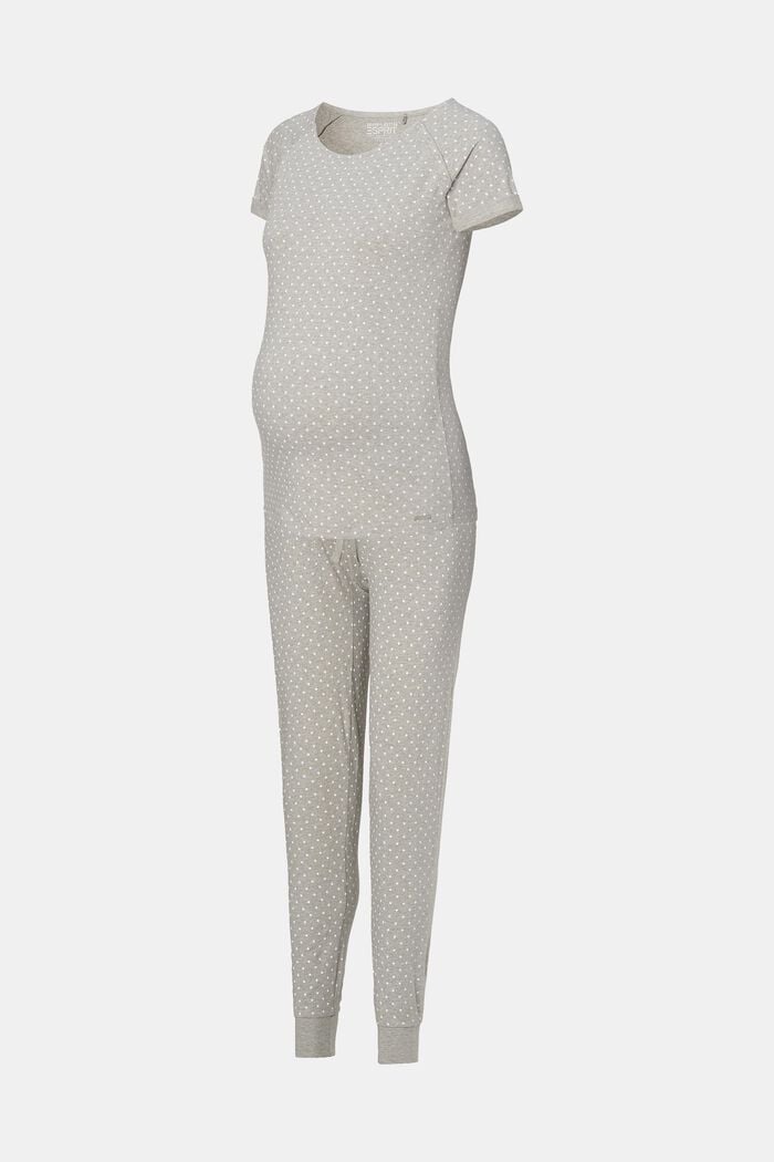Pijama de algodón con diseño de lunares, LIGHT GREY MELANGE, overview