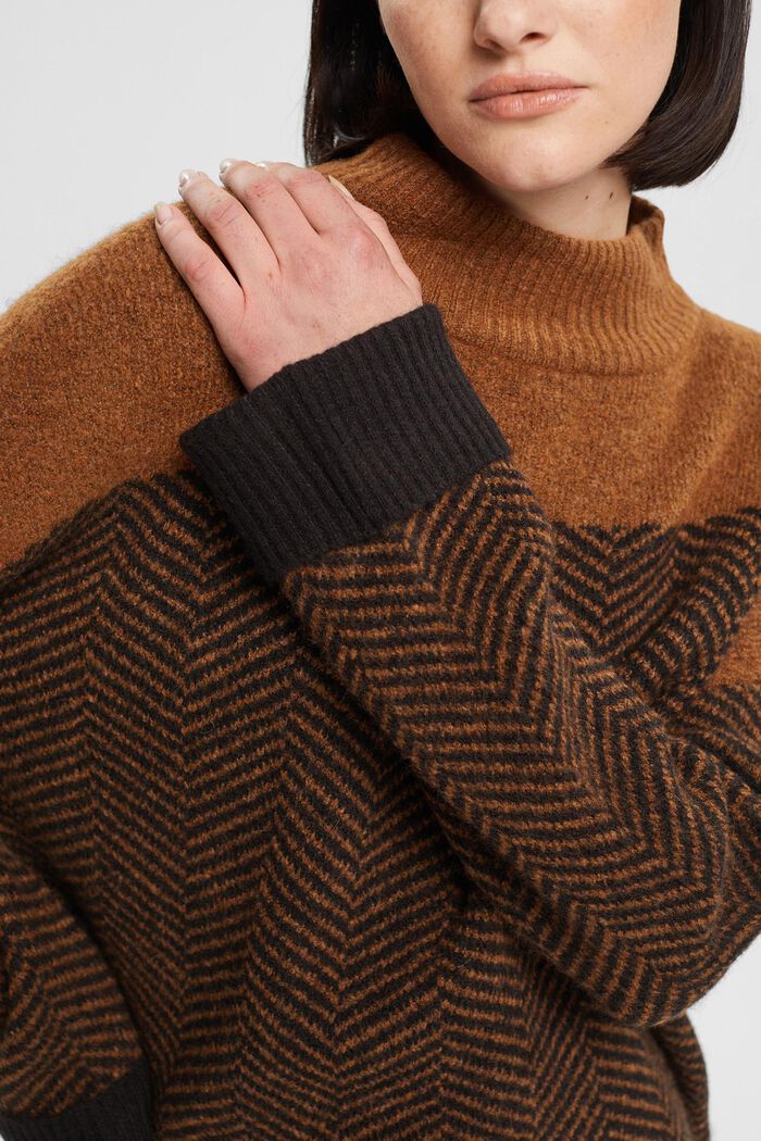 Jersey en mezcla de lana con diseño de espiga, BLACK, detail image number 2
