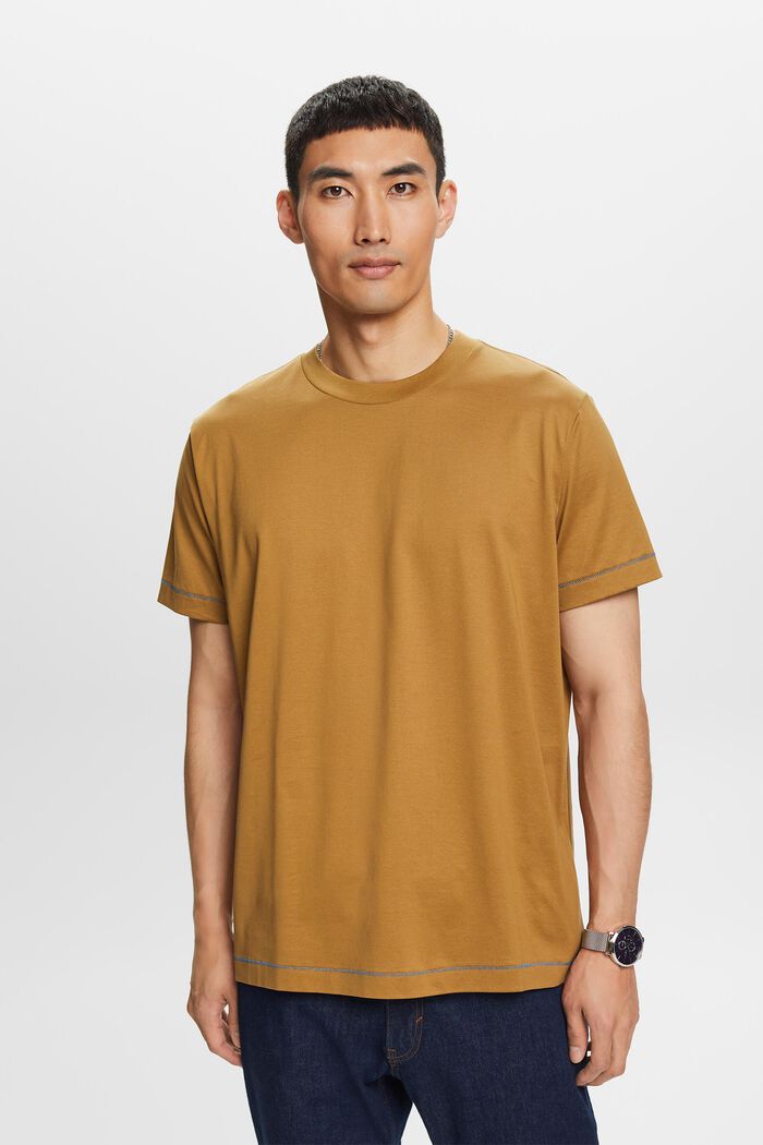 Camiseta de tejido jersey con cuello redondo, 100 % algodón, TOFFEE, detail image number 1