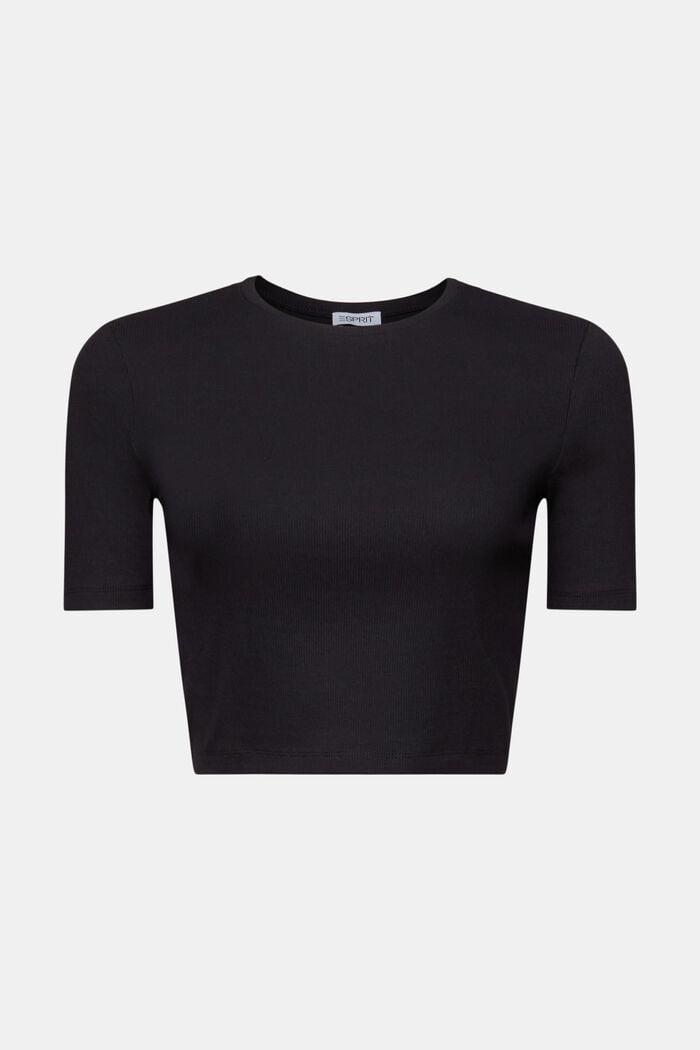 Camiseta cropped acanalada de algodón, BLACK, detail image number 6