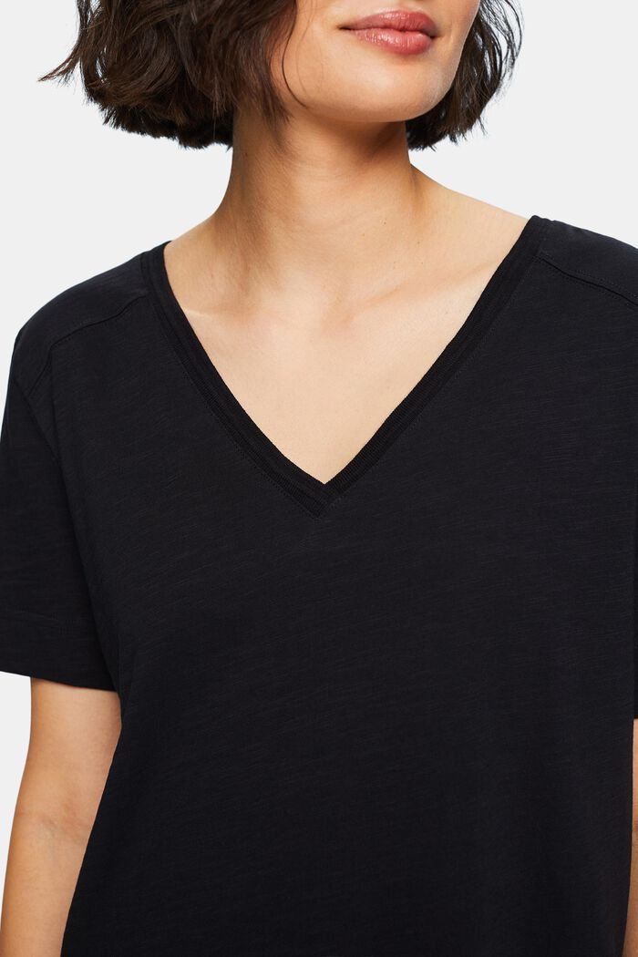 Camiseta de tejido jersey con cuello en pico, BLACK, detail image number 2