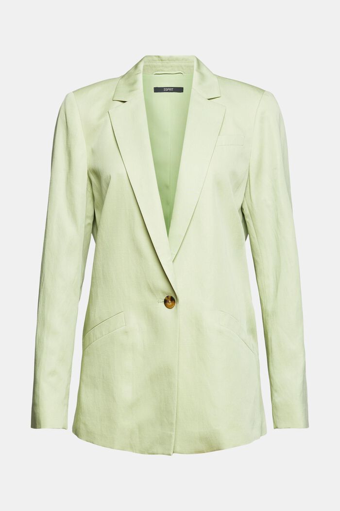 Con lino: blazer holgada de un botón, PASTEL GREEN, overview