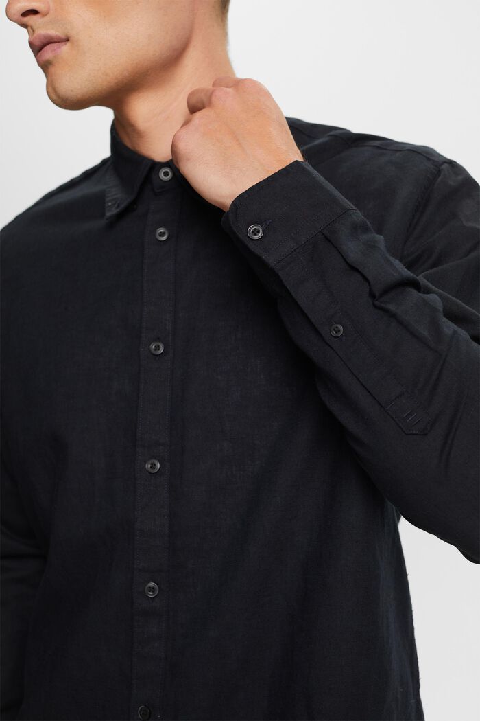 Camisa abotonada en mezcla de algodón y lino, BLACK, detail image number 2