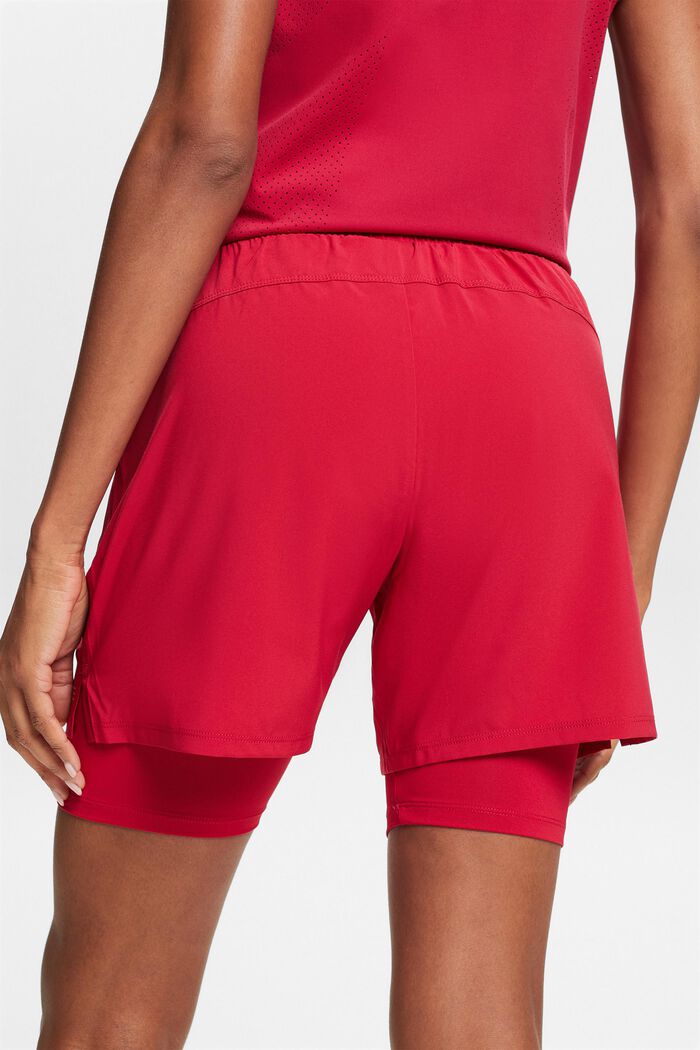Pantalones cortos deportivos de doble capa, DARK RED, detail image number 2