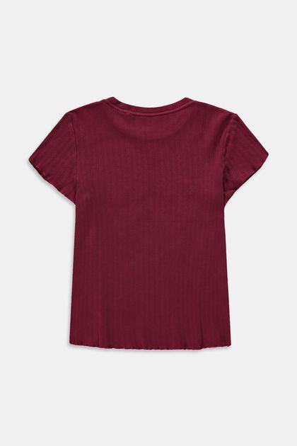 Camiseta de canalé con mangas fruncidas, 100 % algodón