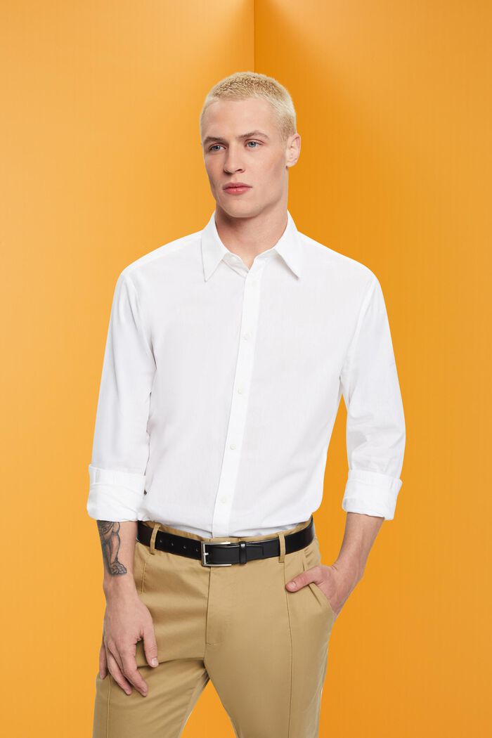 Camisa entallada de algodón, WHITE, detail image number 0