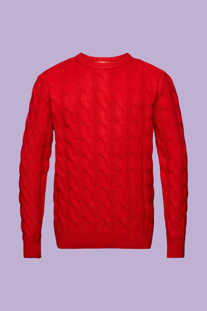 Jersey de punto trenzado de lana, DARK RED, detail image number 7