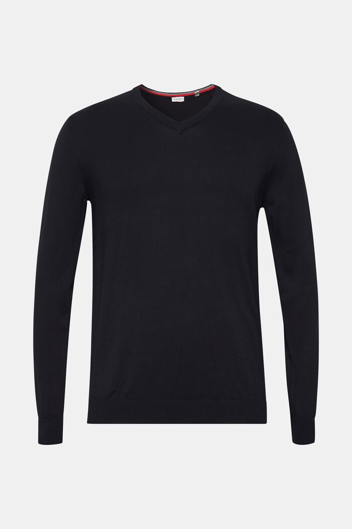 Jersey de escote en pico, 100 % algodón, BLACK, detail image number 0