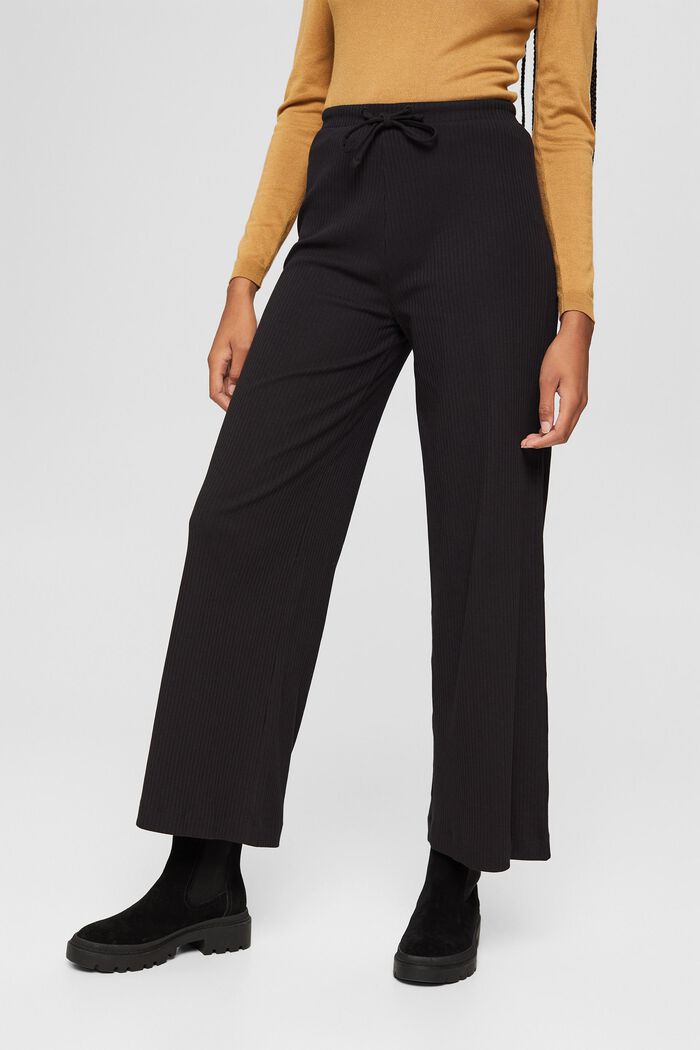 Pantalón de pernera ancha en algodón ecológico, BLACK, detail image number 0