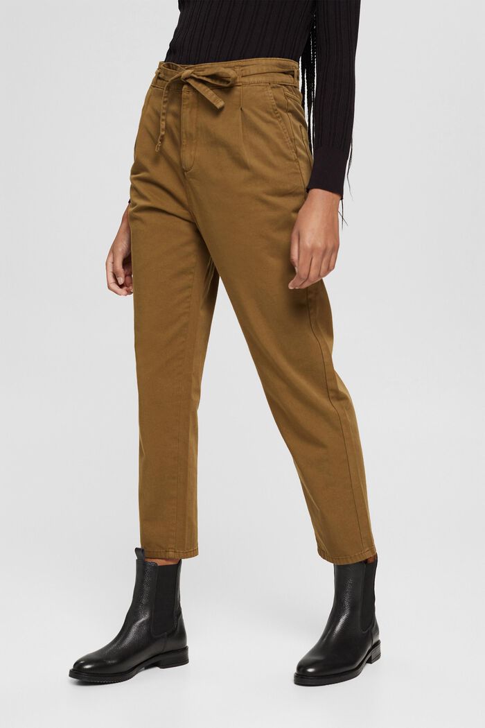 Pantalón con pliegues en la cintura con cinturón, algodón Pima, KHAKI GREEN, detail image number 0
