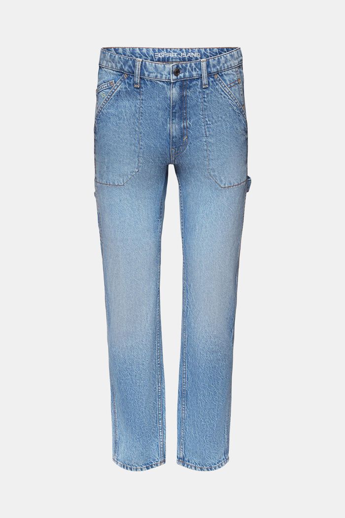 Jeans mid-rise straight fit de estilo carpintero, BLUE LIGHT WASHED, detail image number 7