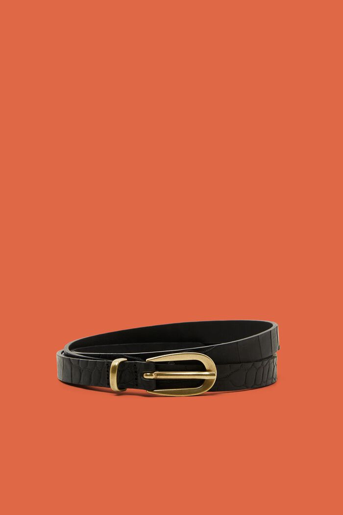Cinturón de piel estrecho, BLACK, detail image number 0