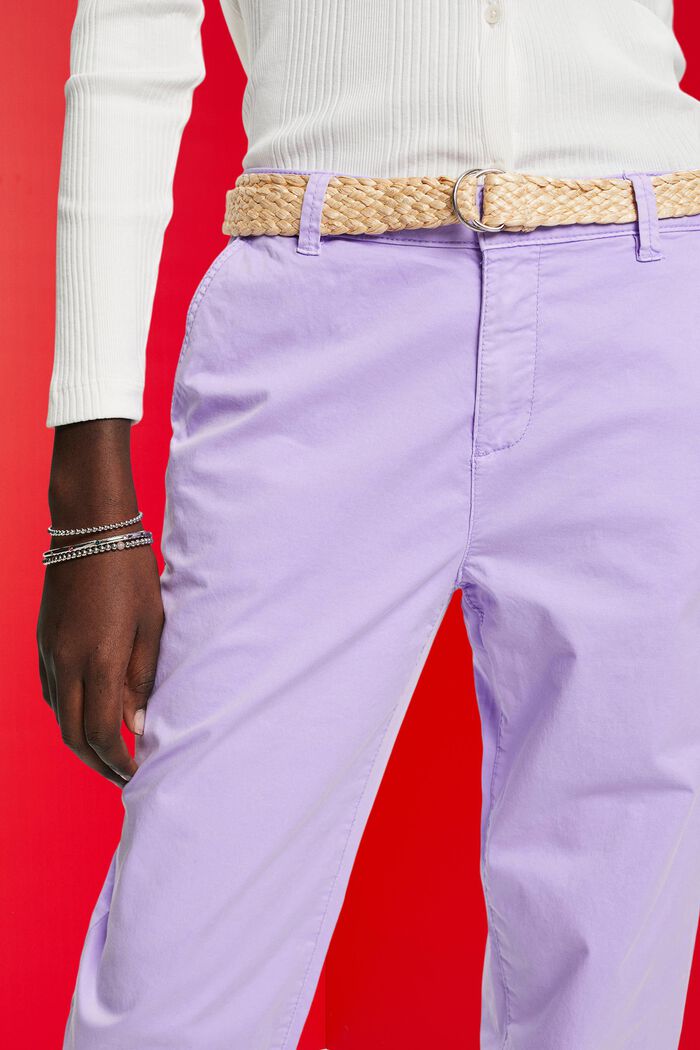 Pantalones chinos elásticos ligeros con cinturón, PURPLE, detail image number 2