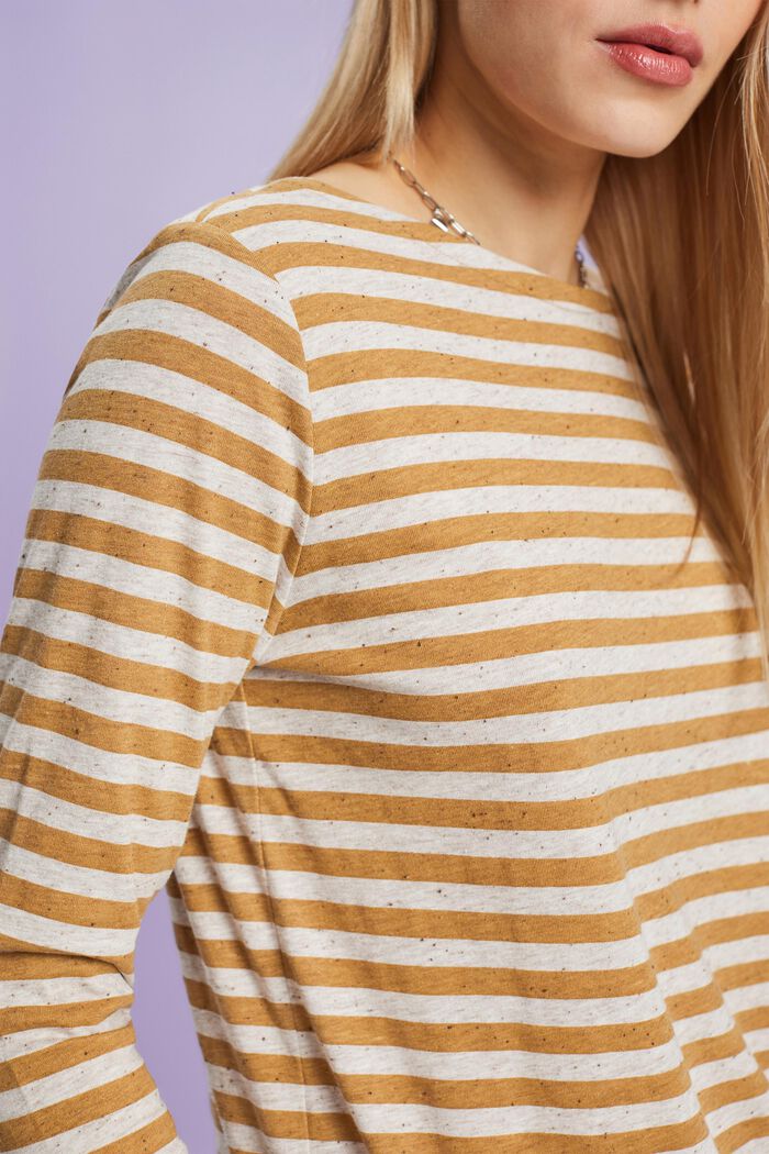 Camiseta de manga larga a rayas en tejido jersey, CAMEL, detail image number 3