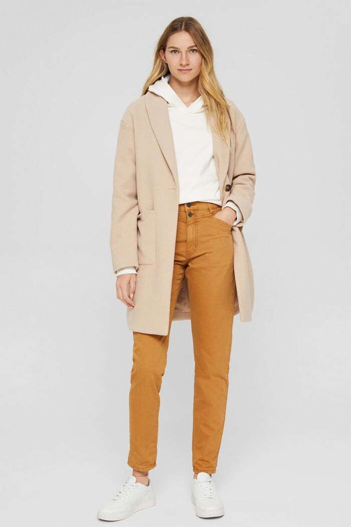 Pantalón de cintura alta con botón doble, 100 % algodón ecológico, BARK, overview
