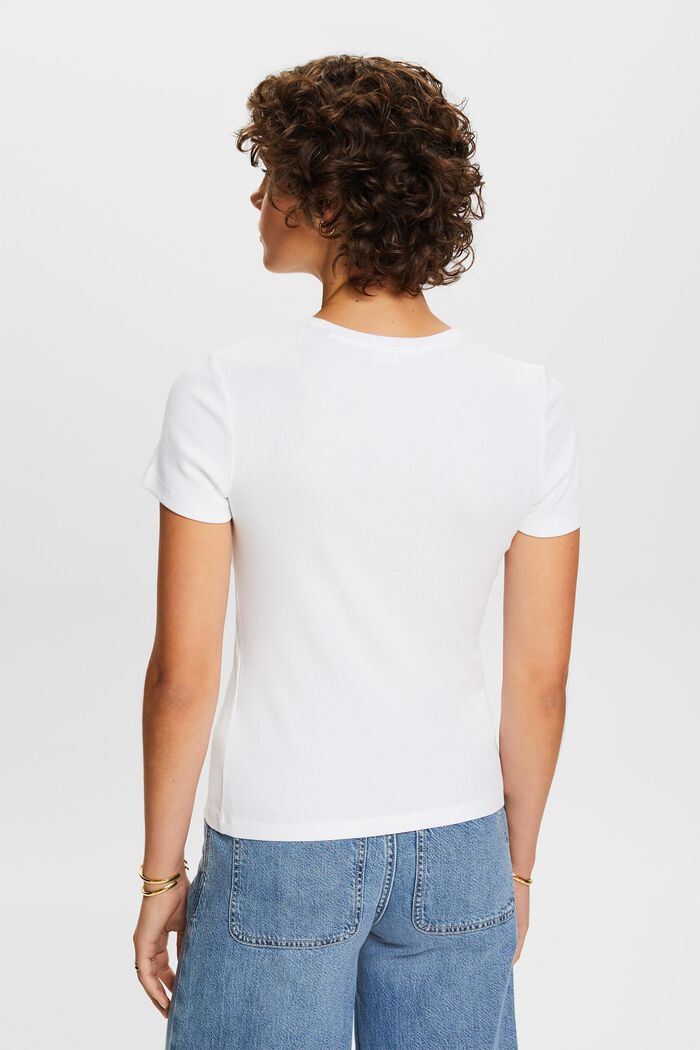 Camiseta de cuello ceñido en jersey de algodón, WHITE, detail image number 3