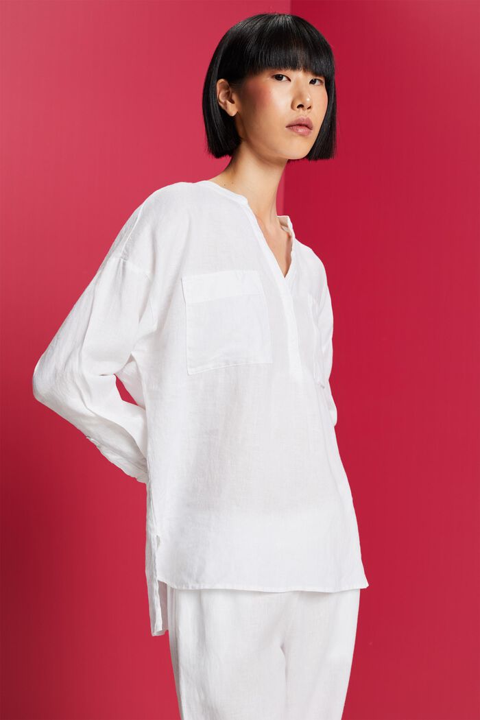 Blusa de lino, WHITE, detail image number 0