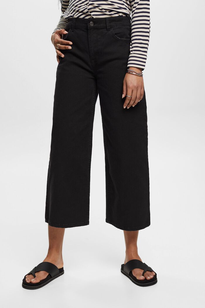 Pantalón culotte de tiro alto con perneras anchas, BLACK, detail image number 0