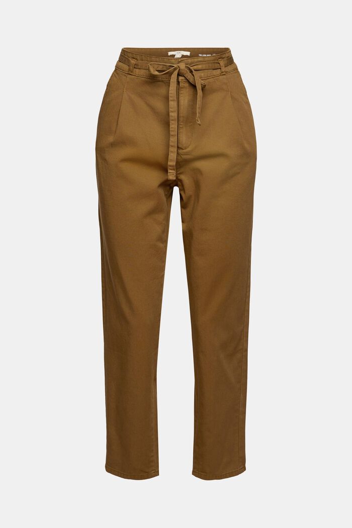 Pantalón con pliegues en la cintura con cinturón, algodón Pima, KHAKI GREEN, detail image number 8