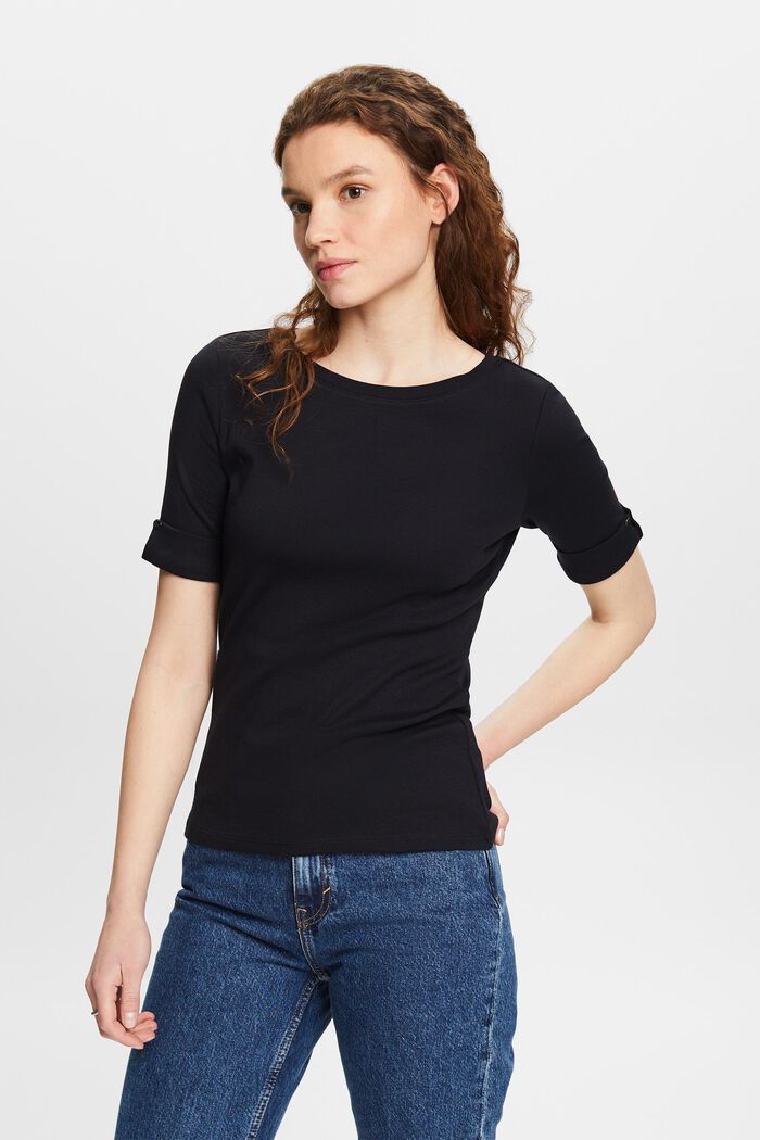 Camiseta con puños remangables en algodón ecológico, BLACK, detail image number 0