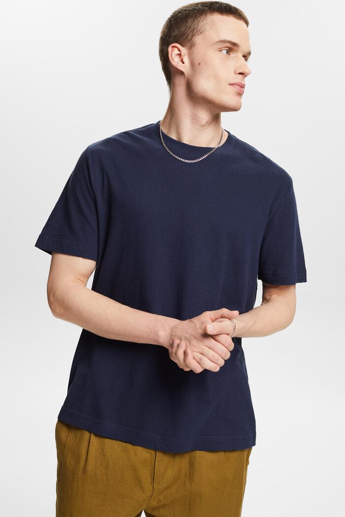 Camiseta de algodón y lino, NAVY, detail image number 0