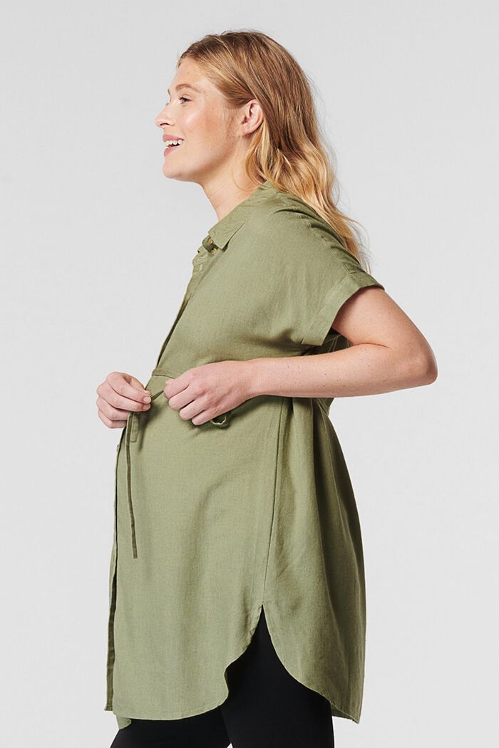 Con lino: blusa con lazada, REAL OLIVE, detail image number 0