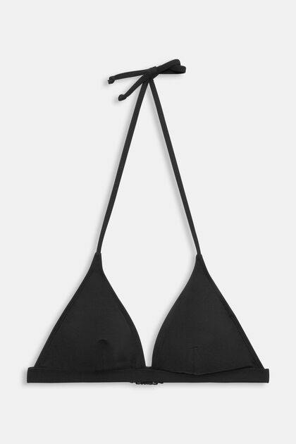 Top de bikini con cuello halter y lazos, BLACK, overview