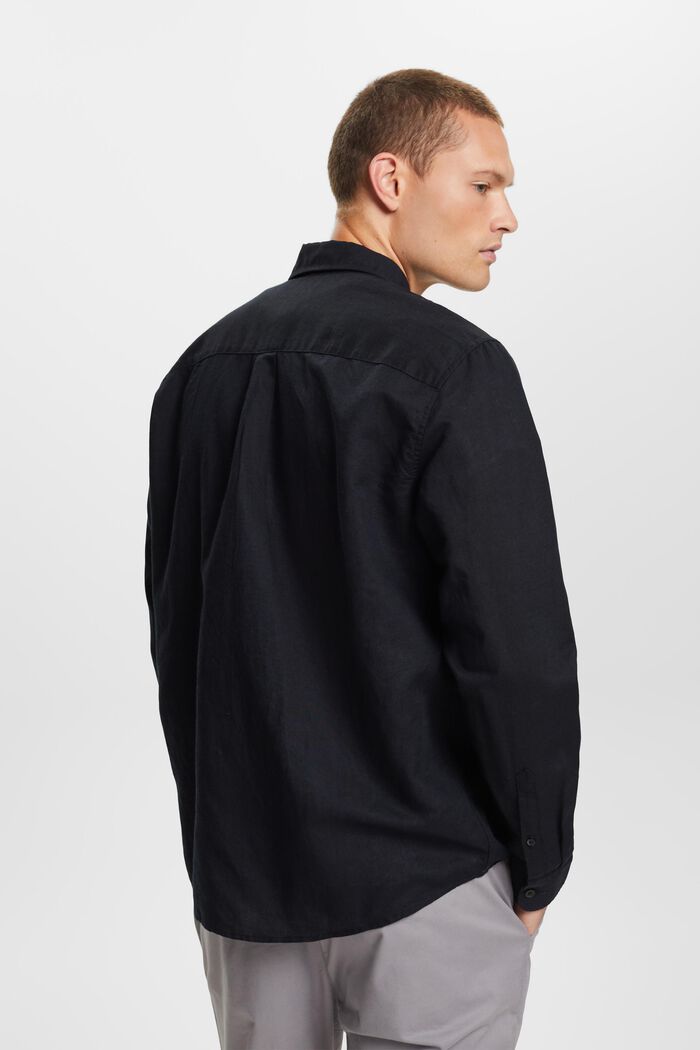 Camisa abotonada en mezcla de algodón y lino, BLACK, detail image number 3