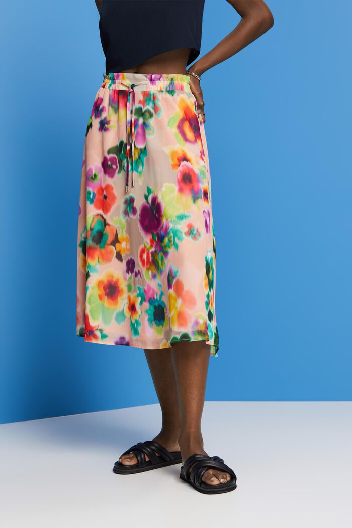 Falda midi con estampado de colores, CORAL, detail image number 0
