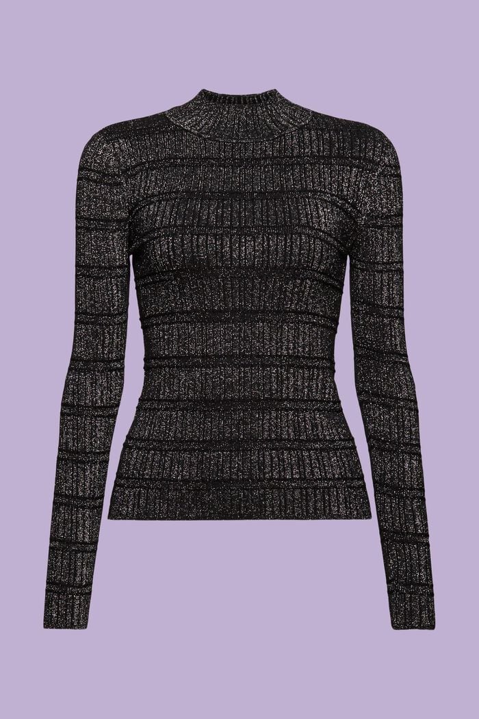 Jersey de cuello alto con brillo, LENZING™ ECOVERO™, BLACK, detail image number 6
