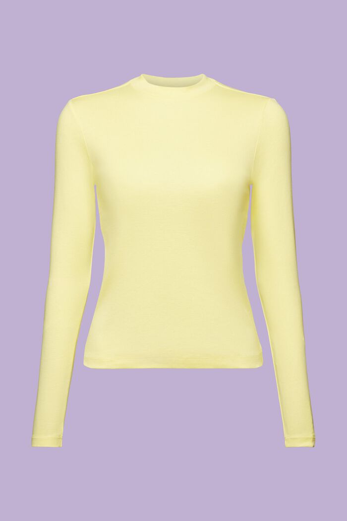 Camiseta de manga larga en tejido jersey de algodón, PASTEL YELLOW, detail image number 6